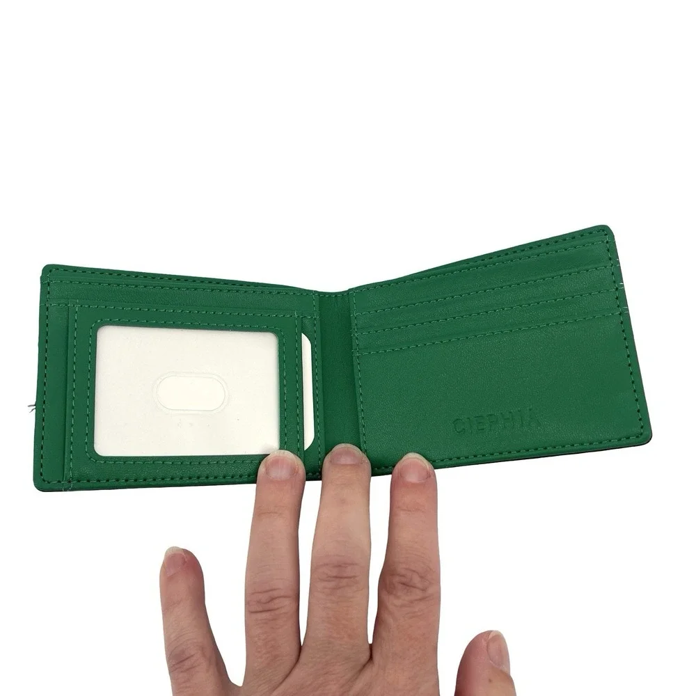 CIEPHIA Mens Bifold Wallet Black Green Carbon Fiber Look ID Window Slim EDC